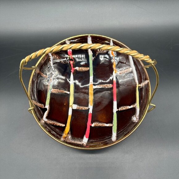 Vintage Bowl Metal Caddy Western Germany Mid Century Modern Decorative Serving - Picture 3 of 10